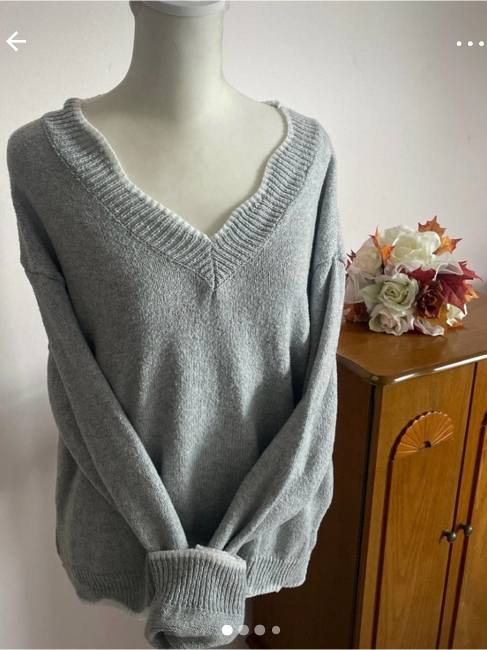 V-Neck Cozy Knit Sweater - Light Gray